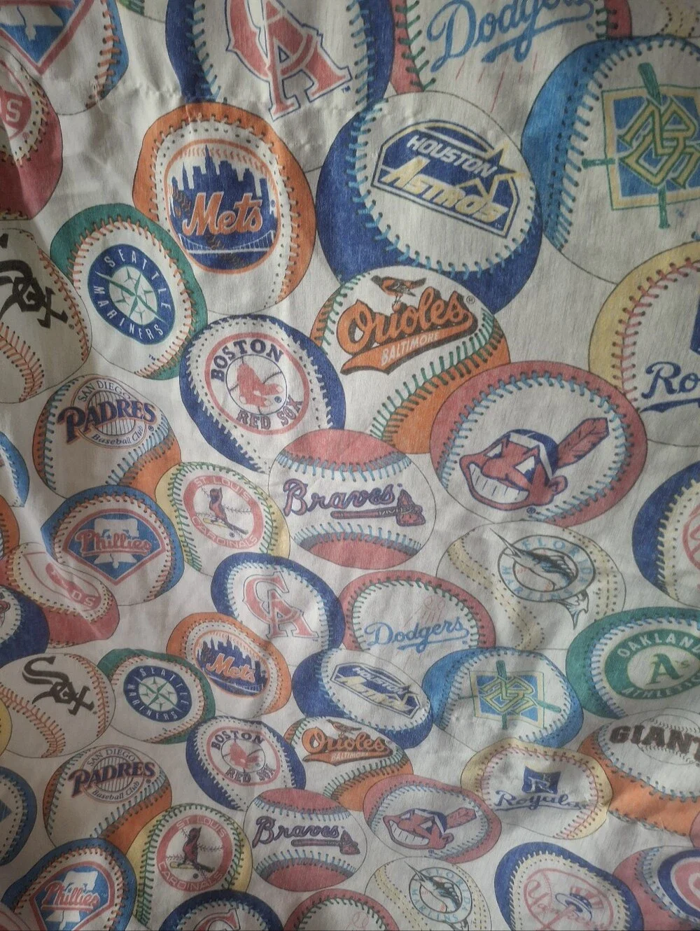 Vintage MLB Team Logos Baseball Print Twin Flat Sheet